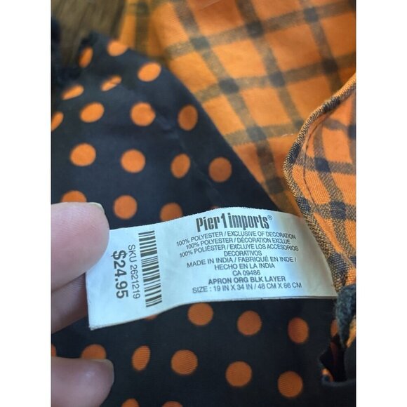 Pier1 imports Halloween Apron Orange Black White Polka Dot Spider Lace One Size - Picture 6 of 7